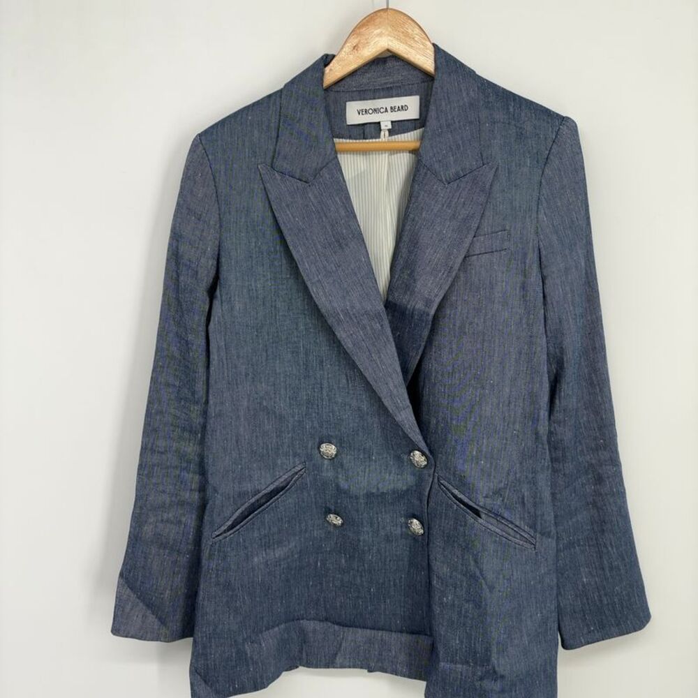 Veronica Beard Dale Linen Blend Double-Breasted Dickey Jacket